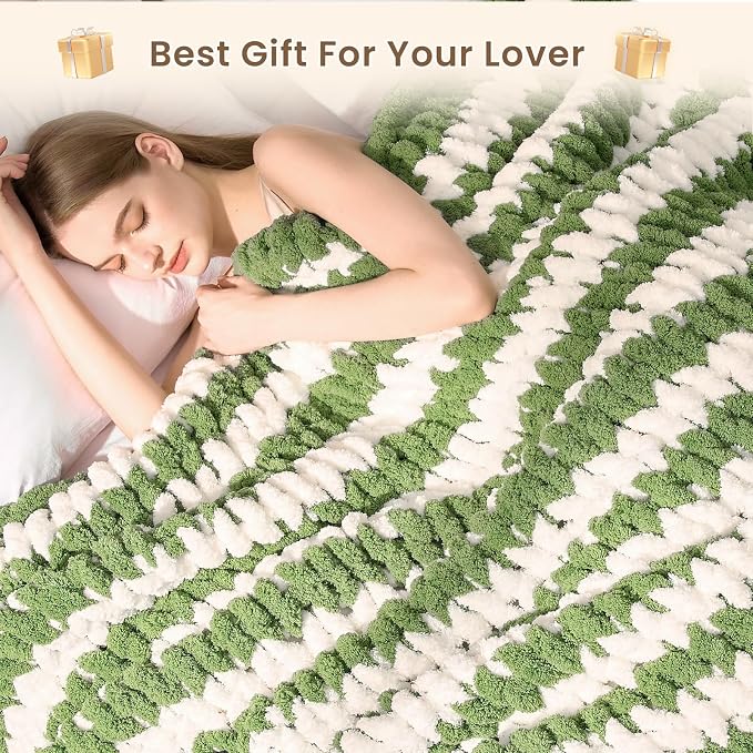 L'AGRATY Chunky Knit Blanket Throw: 60''x80'' Chenille Chunky Knitted Throw Blankets for Twin Bed Couch - Handmade Thick Cable Knit Blanket - Large Crochet Rope Blankets for Home Decor