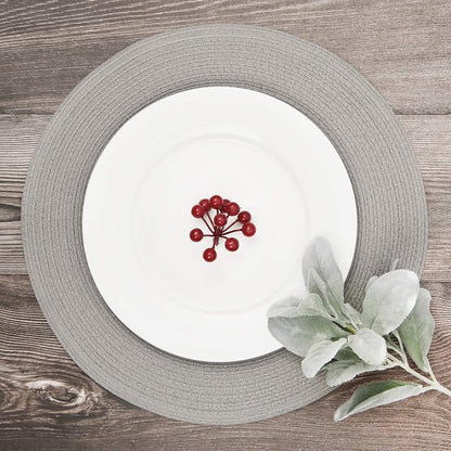 SHACOS Round Braided Placemats Set of 6 Thick Fabric Circle Grey Place Mats Woven Table Mats for Dining Tables 15 inch (Gray, 6)