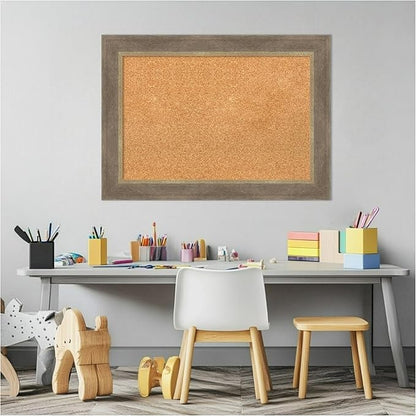 Amanti Art Natural Cork Board for Wall, 21x29 Vision Board with Brown Wood Frame, Medium Corkboard Office Decor for Home Organization, Coastal Corkboard Pinboard to display items for home organization