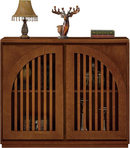LKTART Sideboard Buffet Cabinet with Storage, Mid Century Modern Credenza with Arch Doors & Shelves, Wood Coffee Bar Media Console Table for Kitchen, Living Room, Entryway-Brown