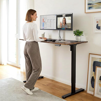 55" Electric Standing Desk Adjustable Height, Ergonomic Sit Stand Computer Desk for Home Office, Sturdy Motorized Workstation with Memory Controller & Timer, Brown