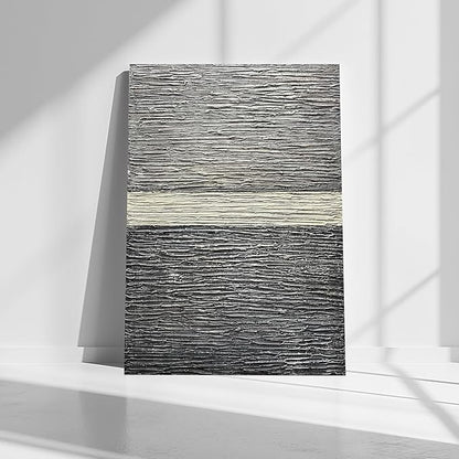 moshinart 30 x 45in Hand-Painted Oil Painting 3D Texture Black White Grey Modern Minimalist Black Abstract Wall Art, Home Office Wall Decoration Black White Grey