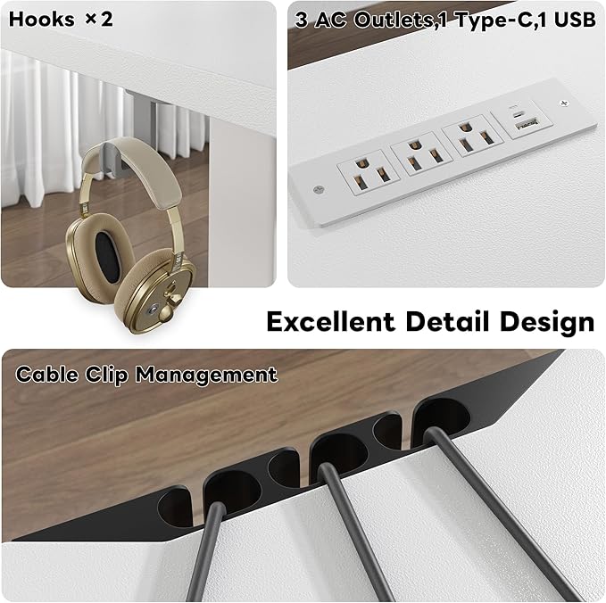 EnHomee 71 Inch Standing Desk Adjustable Electric with Monitor Stand, Computer Desk with Power Strip, Memory Height Home Office Desk for Home and Study Room, White