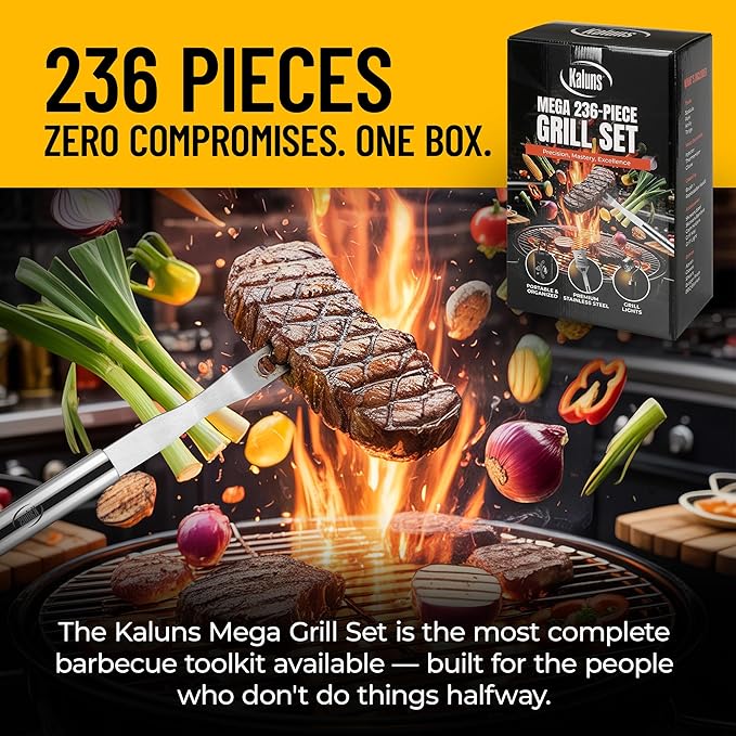 Kaluns 236 PCS Ultimate Grill Master Gift Set – Complete BBQ Accessories Kit with Virtually Everything Needed for Grilling, Smoking & BBQ