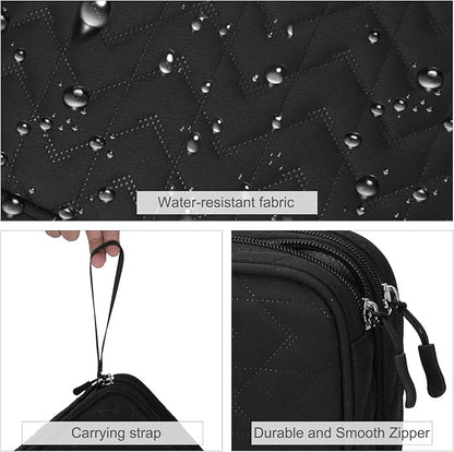 FYY Electronic Organizer, Extra Large Travel Cable Organizer Bag Pouch Portable Waterproof Double Layers All-in-One Storage Bag for iPad, Cable, Power Bank, Laptop Charger for Office, Black-Pattern