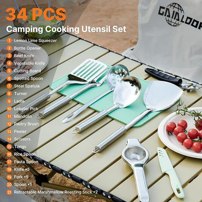 Gaialoop Portable Camping Cooking Utensils Set, Camp Kitchen Set with Organizer Bag, RV Essentials Outdoor Cooking Utensil Kit for Travel, Picnics, Camping, BBQs, Parties