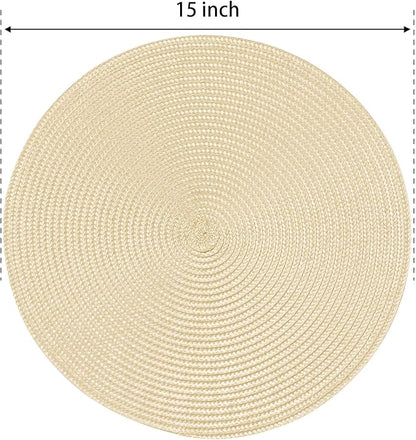 FunWheat Round Braided Placemats Set of 6 Table Mats for Dining Tables Woven Washable Non-Slip Place mats 15 inch(Beige, 6pcs)
