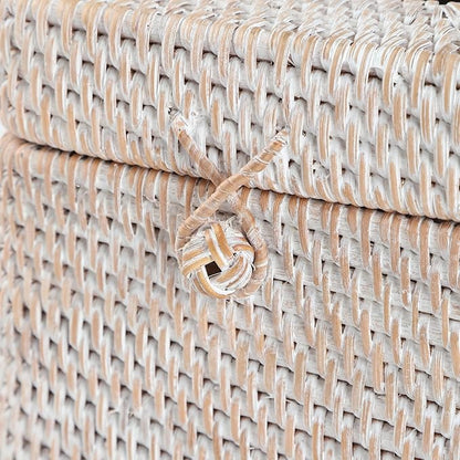 Rattan Square Tissue Box Cover, 5.7" x 5.7" x 5", Decorative Woven Facial Tissue Holder with Hinged Top Lid, Whitewash