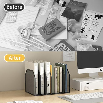 FANXIYQ Black 7-Section File Folder Organizer for Desk, Metal Vertical File Holder Stand, Desktop File Organizer Rack for Letter/A4 Folders, Papers, Books, Office Classroom Home