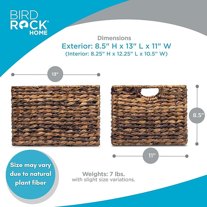 BIRDROCK HOME Woven Storage Shelf Organizer Baskets with Handles - Set of 3 - Abaca Wicker Basket - Pantry Living Room Office Bathroom Shelves Organization - Under Shelf Basket - Handwoven (Espresso)