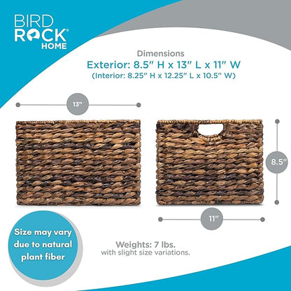 BIRDROCK HOME Woven Storage Shelf Organizer Baskets with Handles - Set of 3 - Abaca Wicker Basket - Pantry Living Room Office Bathroom Shelves Organization - Under Shelf Basket - Handwoven (Espresso)