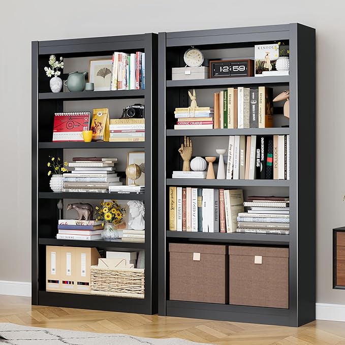 5-Tier Metal Bookshelf, 61" Tall Black Bookcase with Adjustable Shelves, Heavy Duty Deep Book Shelves, Display Storage Shelving for Living Room, Home Office, Library, Bedroom