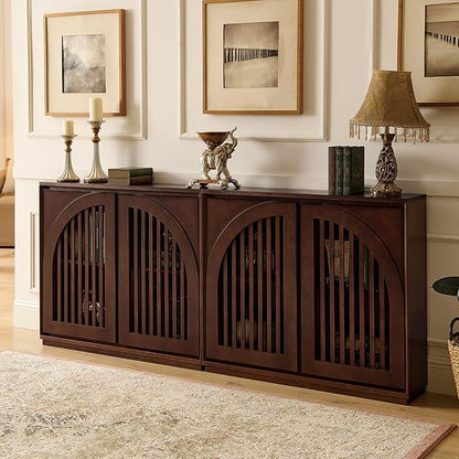 LKTART Arch Doors Sideboard Buffet Storage Cabinet,Mid Century Modern Storage Cabinet with Shelves,Wood Coffee Bar for Living Room, Kitchen, Hallway-Dark Walnut