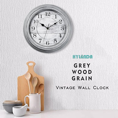 HYLANDA Wall Clock, 12 Inch Kitchen Decorative Wall Clock, Silent Wall Cocks Battery Operated Non Ticking with Large Numbers Easy to Read for Home Bathroom Office(Grey)
