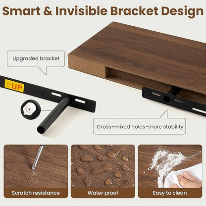 Axeman Square Floating Shelves for Wall, 8" W x 8" D x 1.4" H Rustic Wooden Wall Shelves, 4 Pack Wall Mounted Floating Shelf with Invisible Brackets for Living Room, Bathroom, Kitchen, Walnut Color