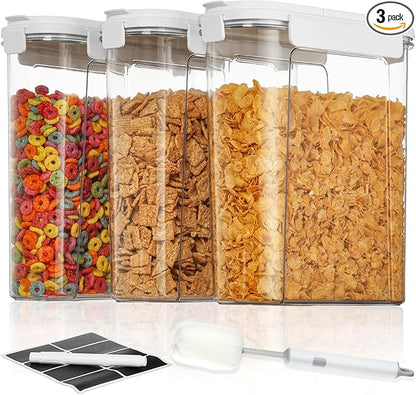 Vtopmart Cereal Containers Set, 3 PCS Airtight Food Storage Container with Flip-Top Lids, Plastic Organizer Dispenser for Kitchen, Pantry Organization (135.2oz/4L)