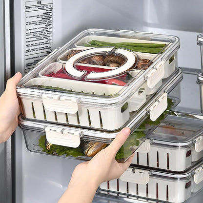 Eanpet Divided Veggie Tray with Lid and Handle 4 Compartment Serving Tray Portable Travel Snack Storage Containers Stackable Snackle Box Charcuterie Container for Fruit,Vegetable,Salad