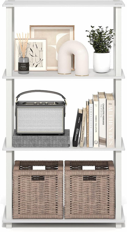 Furinno Turn-S-Tube Storage Shelves, 4-Tier Book Shelf, Corner Shelf, Toolless Open Frame Standing Shelves, for Organization and Storage, Living Room, Garage, Home Office, White