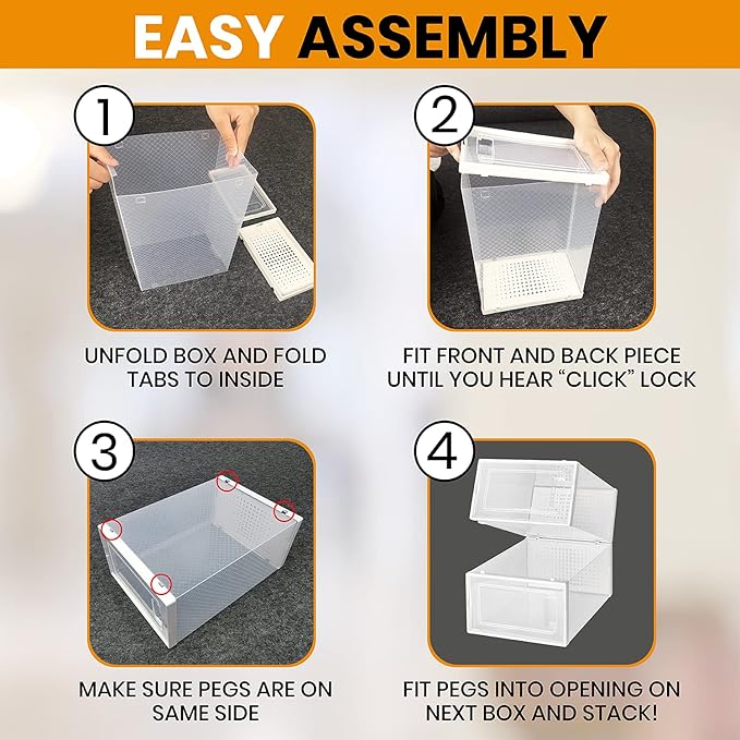 Boxy Concepts Plastic Hat Organizer - 6-Pack, 13" x 5.5" x 9" - Easy Assembly Hat Organizer for Wall - Stackable Transparent Baseball Cap Storage - Space-Saving Cap Holder for Closet