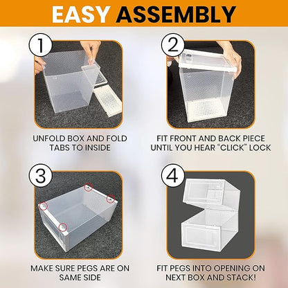 Boxy Concepts Plastic Hat Organizer - 6-Pack, 13" x 5.5" x 9" - Easy Assembly Hat Organizer for Wall - Stackable Transparent Baseball Cap Storage - Space-Saving Cap Holder for Closet