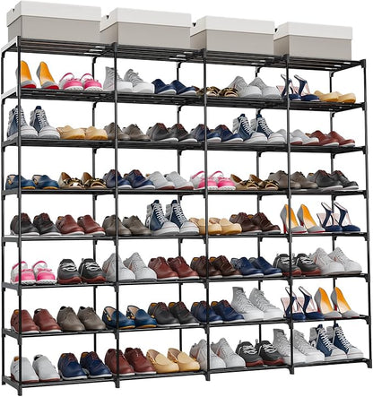 SMILHELTD Large Shoe Rack 4 Row 8 Tier for Entryway Holds 64 Pairs, Metal & Plastic Sneaker Shelves, DIY Assembly, Space Saving Storage Organizer for Garage Closet, 66.1" W x 49.2" H