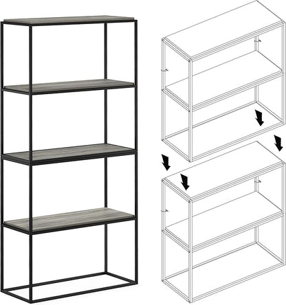 Furinno Moretti Modern Wide Stackable Metal Shelf, French Oak Grey