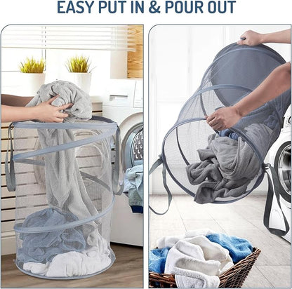 Seiritex Mesh Popup Laundry Hamper 115L Collapsible Laundry Basket Extra Large Capacity Foldable Clothing Storage Basket with Handles 26 H x 18 W x 18 L (Gray)