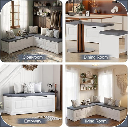 PAKASEPT L-Shape Storage Bench with Cushion, Backless Corner Bench Nook with Storage, Kitchen Dining Nook Bench with Hidden Storage for Dining Room, Kitchen, Entryway