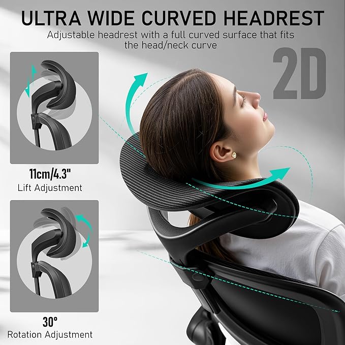 High Back Ergonomic Office Chair, Breathable Mesh Desk Chair with Lumbar Support, Adjustable Headrest, Flip-up Armrests, Computer Gaming Chair, (Black, 1Pack)
