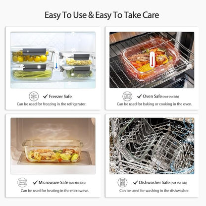 AILTEC 10 Pack Glass Meal Prep Containers, Glass Food Storage Containers with Lids Airtight, Storage Container Set with Lid for Food, Bpa-free, Leak-proof, Microwave Oven Freezer Dishwasher Safe