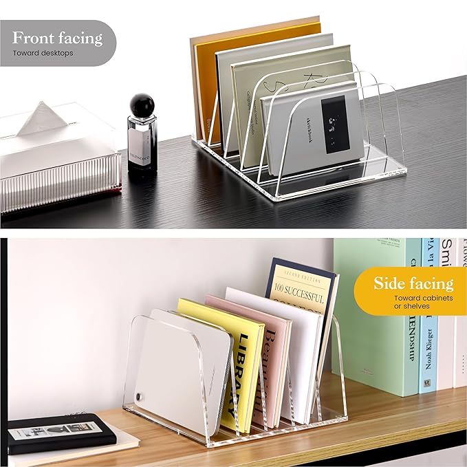 HeZone Desk File Organizer,5-Section Vertical Clear File Organizer File Holder Folder Holder Mail Sorter Acrylic Stand Rack,Office Organization for Home, Office & Classroom(1 Pack)