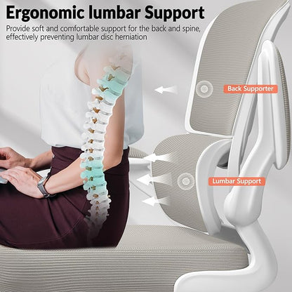Office Chair Ergonomic Desk Chair, Breathable Mesh Comfy Chair with Lumbar Support, Home Desk Chair with Flip-up Armrests, Gaming Chair for Adults Home Office (LightGray,8Pack)
