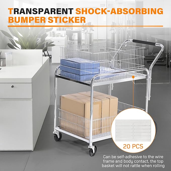 GAMINA KAVISI Mail Office File Cart, 400lb Capacity Heavy Duty Steel File Organizer Cart, 2 Shelf Basket Wire Office File Cart for Offices, Home, Warehouse，Court.