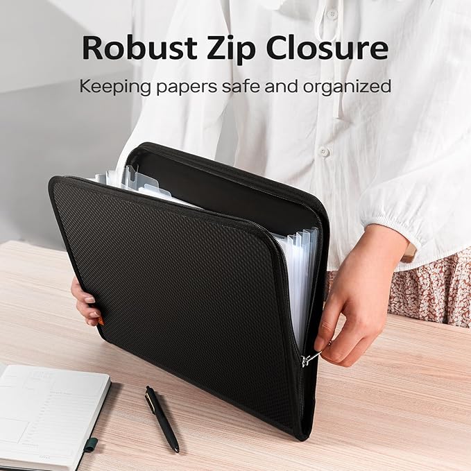 Sooez 7 Pockets Accordion File Organizer, Zipper Expanding File Folder, Heavy Duty Folder Organizer, Sleek Letter Size Accordion Folder, Portable Expandable File Folder for Documents, Green
