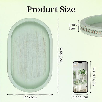 Hanobe Decorative Trays for Coffee Table: Sage Green Oval Bathroom Trays - Wood Modern Farmhouse Decor for Home Kitchen Counter Entryway Table
