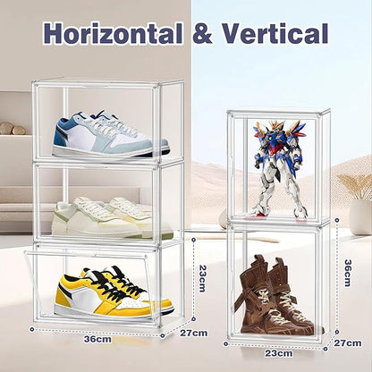 X-Large Clear Shoe Storage Box Stackable Shoes Box Acrylic Sneaker Display Case Shoe Boots Organizer with Lid, 6 Pack