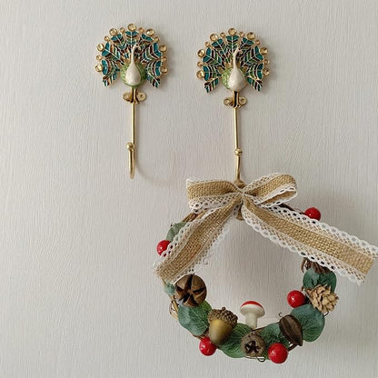 Vintage Peacock Decorative Wall Hooks Rack Hangers for Hanging Clothes Coats Towels Keys Hats, 2 Pack Antique Metal Mounted Wall Hook