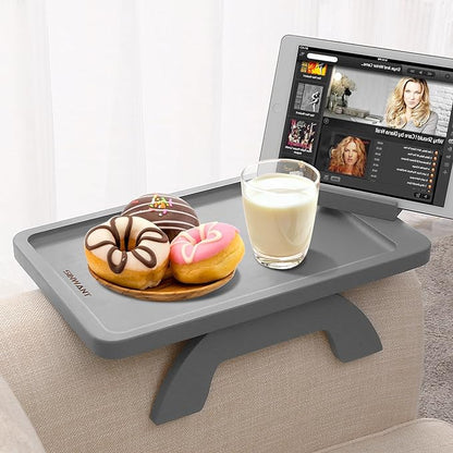 SINWANT Couch Armrest Table,Bamboo Couch Arm Tray with 360° Rotating Phone Holder,Anti Slip Foldable Sofa Arm Tray for Eating Drinking Snacks Remote on Armrest 15.35"x9.85"