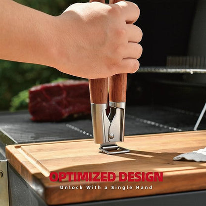 GRILAZ Heavy-Duty Rose Wooden BBQ Grilling Tools Set. Extra Thick Stainless Steel Multi-Function Spatula, Fork & Tongs | Essential Accessories for Barbecue & Grill. Ideal Gift for Father…
