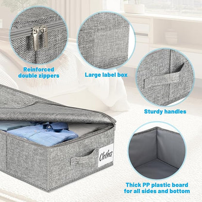 Under Bed Storage Container Bins 2 Pack, 5 Inch Thin Low Profile Underbed Clothes Storage Organizer for Dorm & Home, Use for Blanket and Toy Storage Box W/ Sturdy Bottom/Sides, Foldable Thick Fabric