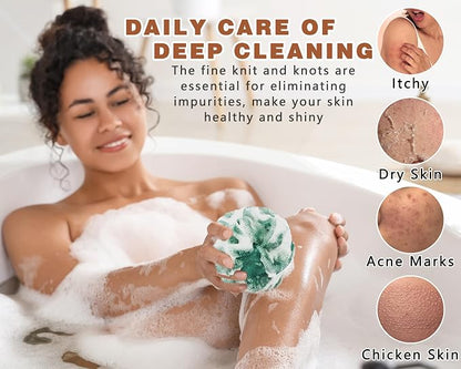 2 Pack African Net Sponge Exfoliating Body Scrubber Bath Sponge for Daily Use (Black+Dark Green)
