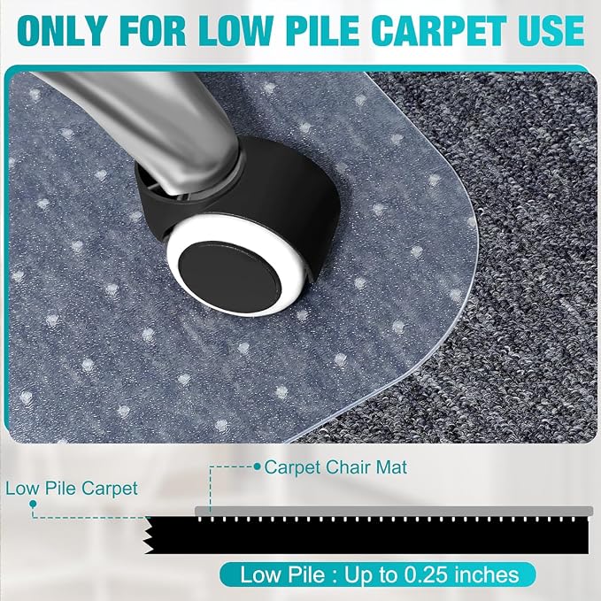 2 Pack Office Chair Mat for Carpets, 48" x 30" Clear Heavy Duty Plastic Floor Protector for Low Pile Carpeted Floors, Under Desk Computer Chair Mat for Home Office, Easy Glide and Flat Without Curling