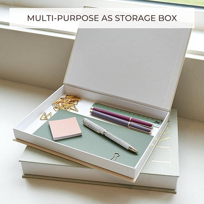 Beautiful Decorative Books - Set of 2 Linen Boxes Enhance Your Coffee Table, Bookshelf or Mantel Decor - Aesthetic Fake/Faux Books for Modern Home Decoration, Photo Storage and as a Keepsake Box