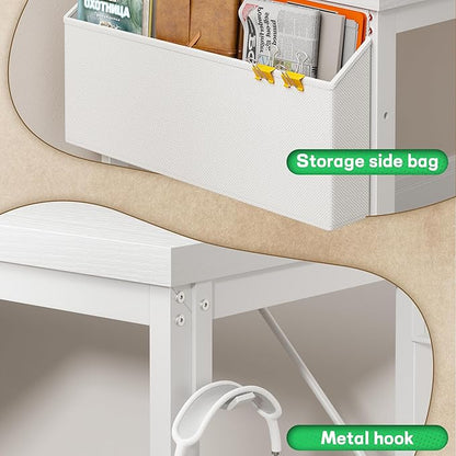 L Shaped Desk with 0.95 Inch Thicker Desktop & Storage Bag, Computer Desk with Power Outlets & Lights, Reversible Gaming Desk for Home Office, Corner Desk, Study Room, Living, Bedroom, White