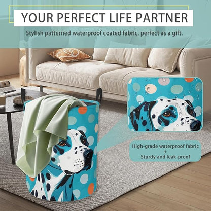 Dalmatian Dog Laundry Basket With Handles Tote Bag Oxford Cloth Funny Laundry Hamper Clothes Storage Bucket Toy Organizer 16" X 20.8"For Bathroom/Laundry/Bedroom