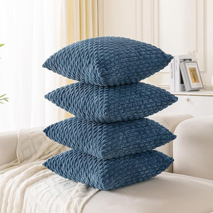 Set of 4 Blue Decorative Throw Pillow Covers 16x16 Inch Corduroy Pillow Covers for Bed Couch Sofa Living Room Soft Square Cushion Cases