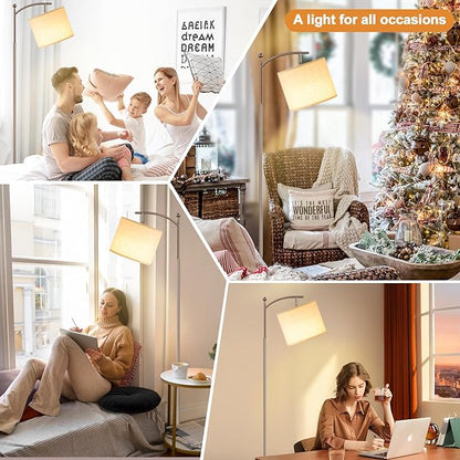 Ambimall 60" Floor Lamps with Remote Control & Bulb, Colors Temperature & Brightness Adjustable, Deep Beige Shade & Brown Pole