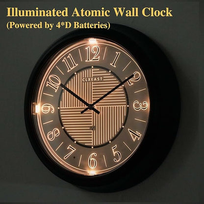 CLXEAST 14" LED Illuminated in/Outdoor Atomic Analog Wall Clock with Night Light,Coastal Beach Nautical Wall Clocks for Living Room Decor, Olive Sage Green Decor
