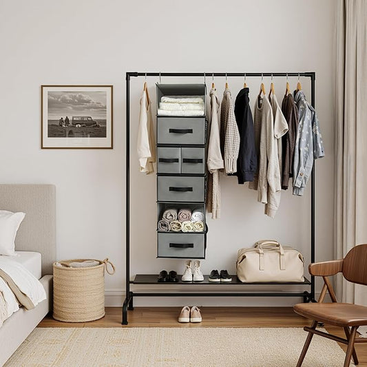 GRANNY SAYS Hanging Closet Organizer 6 Shelves, Closet Organizers and Storage with 5 Drawers, 6 Side Pockets Closet Hanging Organizer, Hanging Storage Organizer for Closet, Baby Clothes, Gray