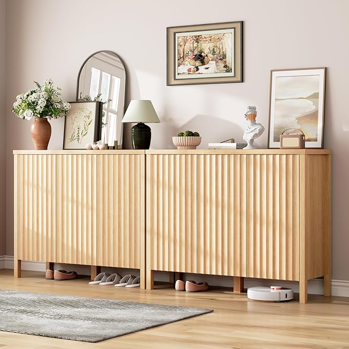 Vlsrka Shoe Cabinet Storage for Entryway with 3 Doors, Narrow Wooden Shoe Cabinet, Outdoor Hidden Shoe Storage for Entryway, Garage, Foyer, Hallway, Living Room